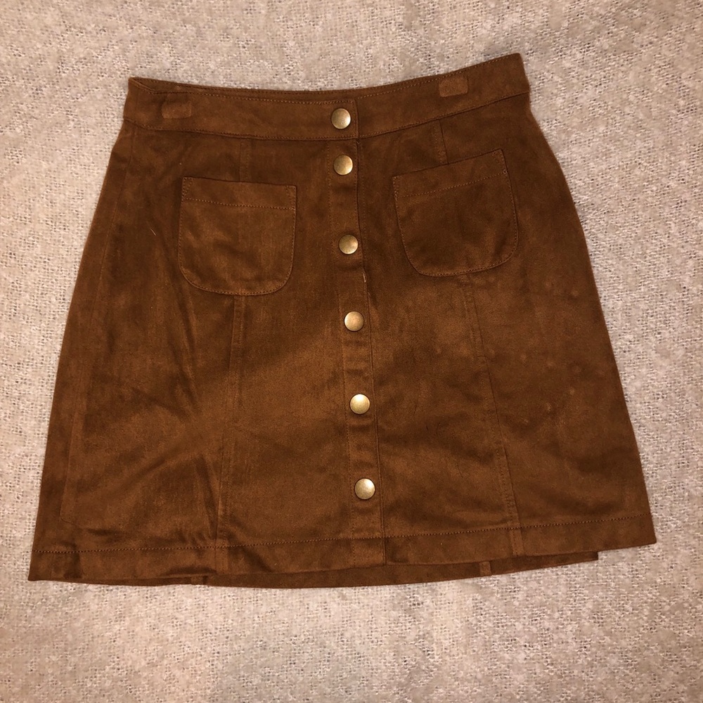 Garage Brown Suede Button-Up Skirt